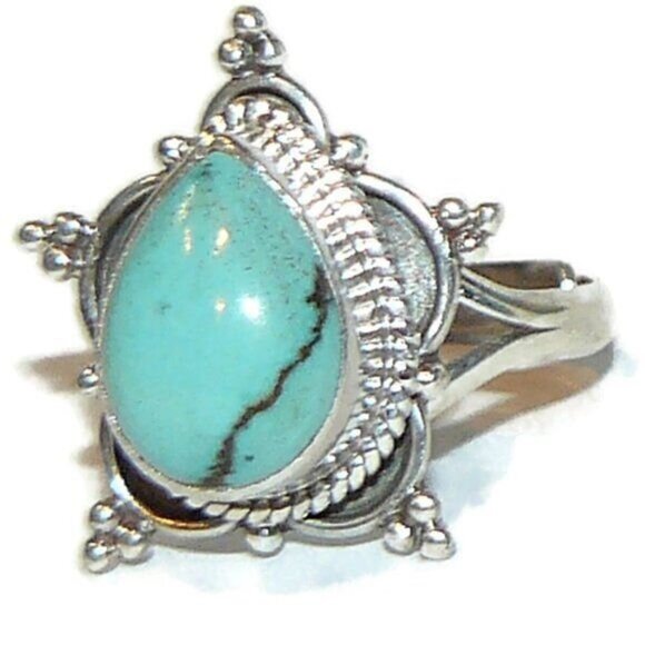 Unique Genuine Turquoise Sterling Silver Ring Adjustable - Picture 4 of 8